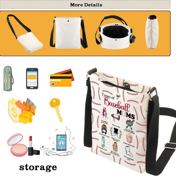 Stylish Baseball Mom Crossbody Bag with Magnetic Closure & Adjustable Strap - Picture 7 of 7